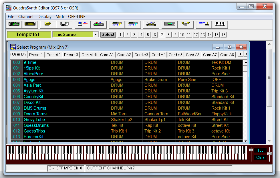 QS Drum Program listing in Select Program window