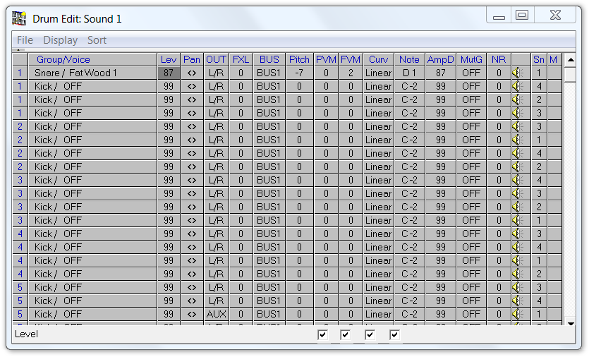 QS Edit Pro Drum Edit window, FatWood 1 settings