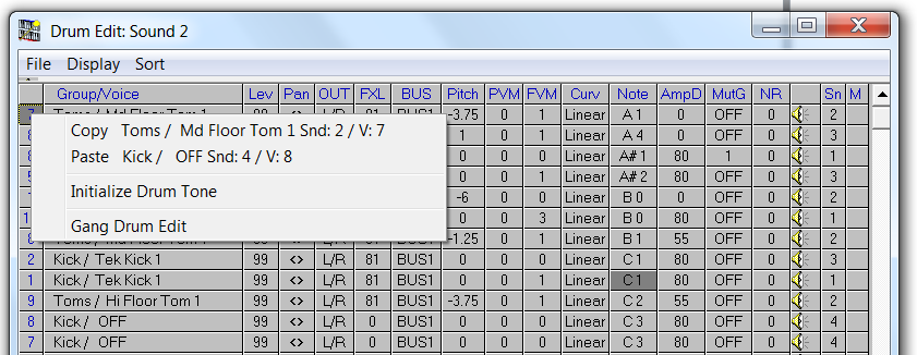 QS Edit Pro Drum Edit window, paste sound
