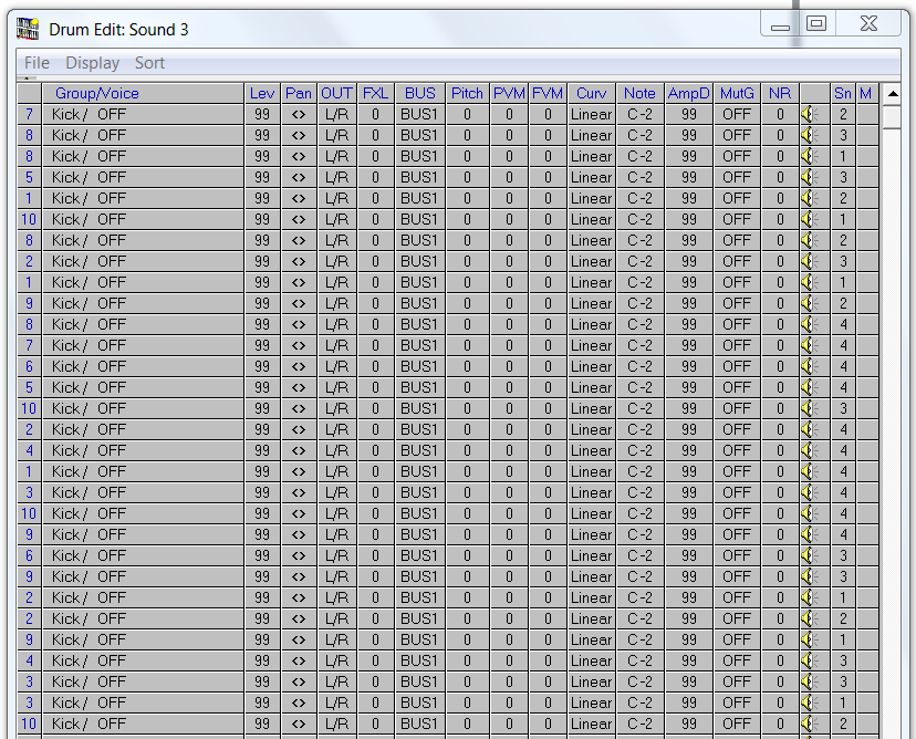 QS Edit Pro Drum Edit window, initialized Program