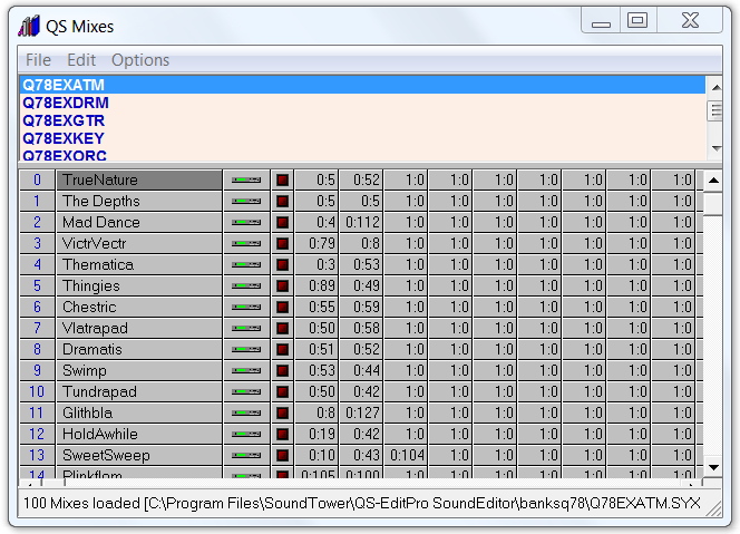 QS Edit Pro Mix Librarian window