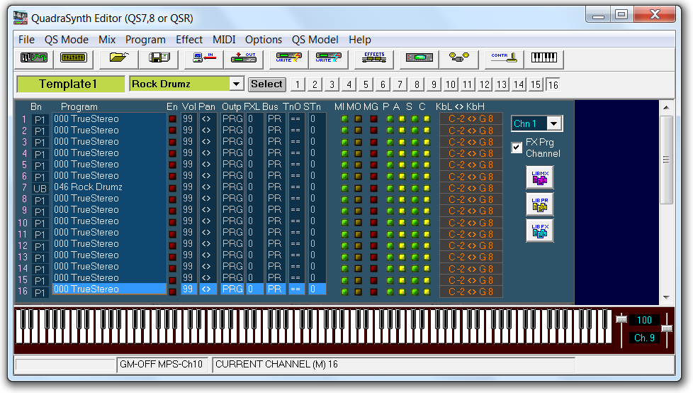 QS Edit Pro Mix mode window showing Program name change in channel 7