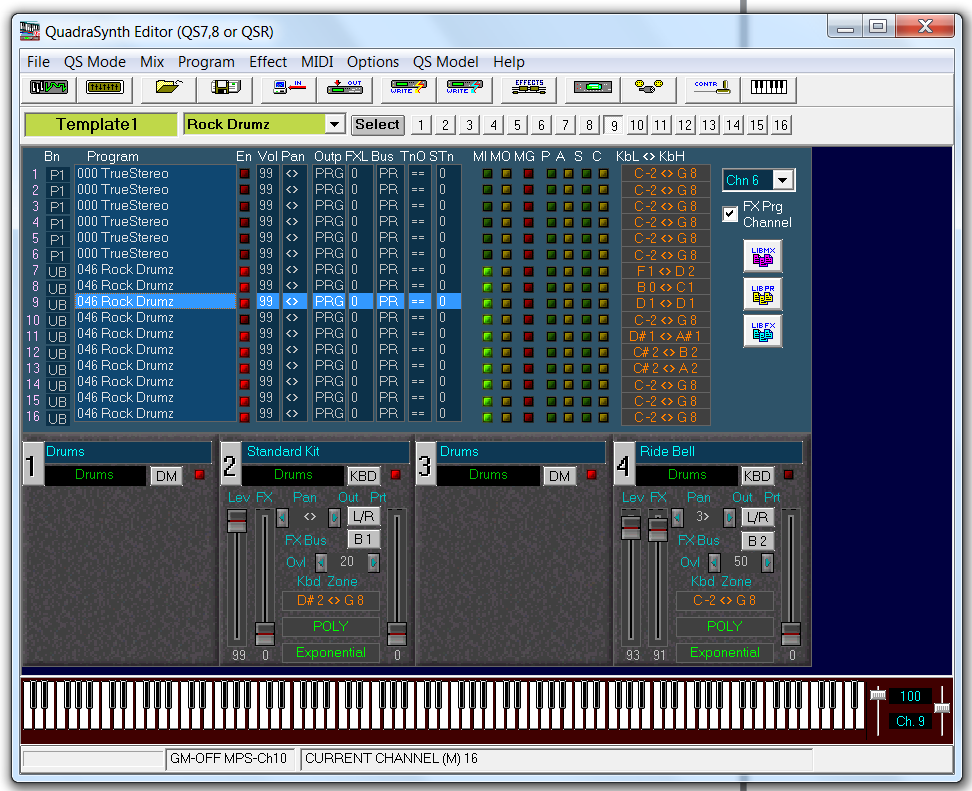 QSR drum Mix Template with channel 9 selected