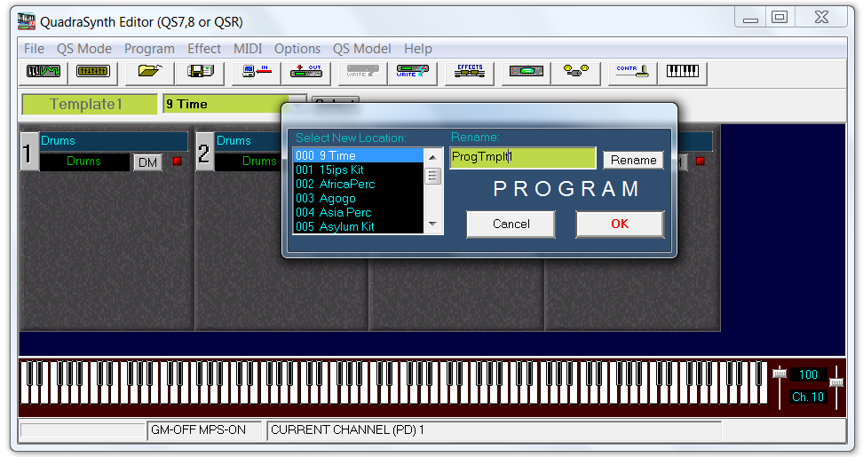 QS Edit Pro Write Program window, rename template