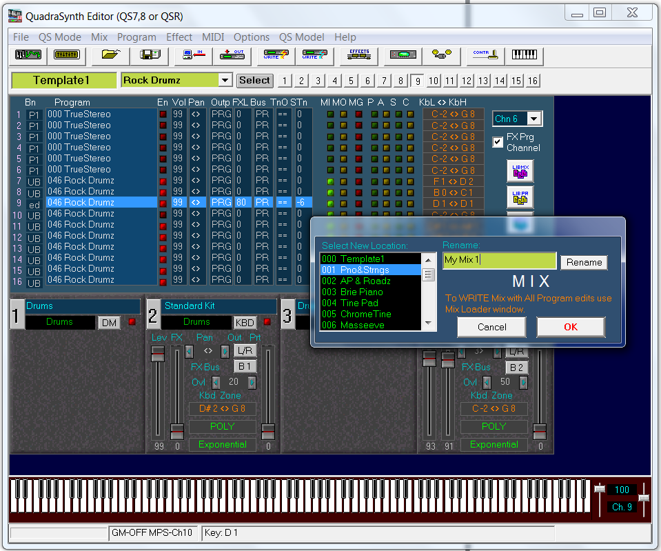 QS Edit Pro Write Mix window, save Mix to new location