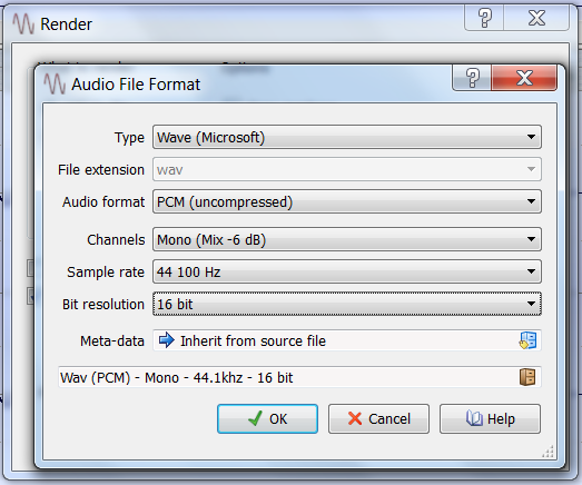 Rendering parameters for mono kick sample in Wavelab Elements